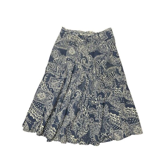Coldwater Creek Womens Blue Paisley Long Flare Boho Peasant Coastal Skirt Size L - Picture 1 of 6